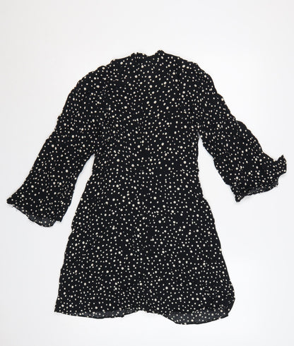 Topshop Women Black Polka Dot UK 10 Petite Fit & Flare Dress