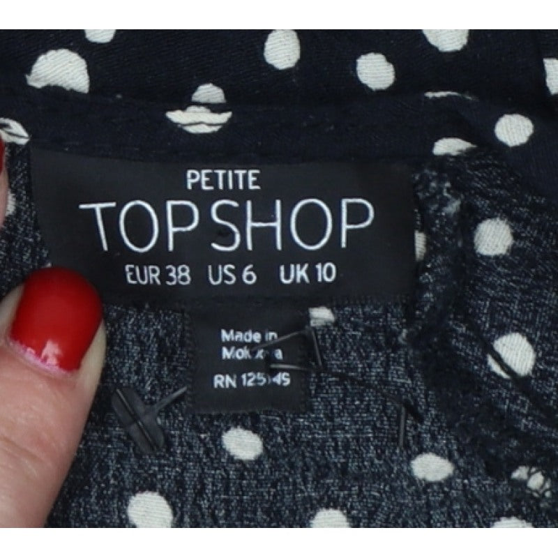 Topshop Women Black Polka Dot UK 10 Petite Fit & Flare Dress