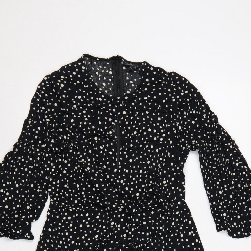 Topshop Women Black Polka Dot UK 10 Petite Fit & Flare Dress