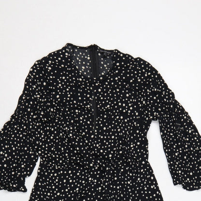 Topshop Women Black Polka Dot UK 10 Petite Fit & Flare Dress