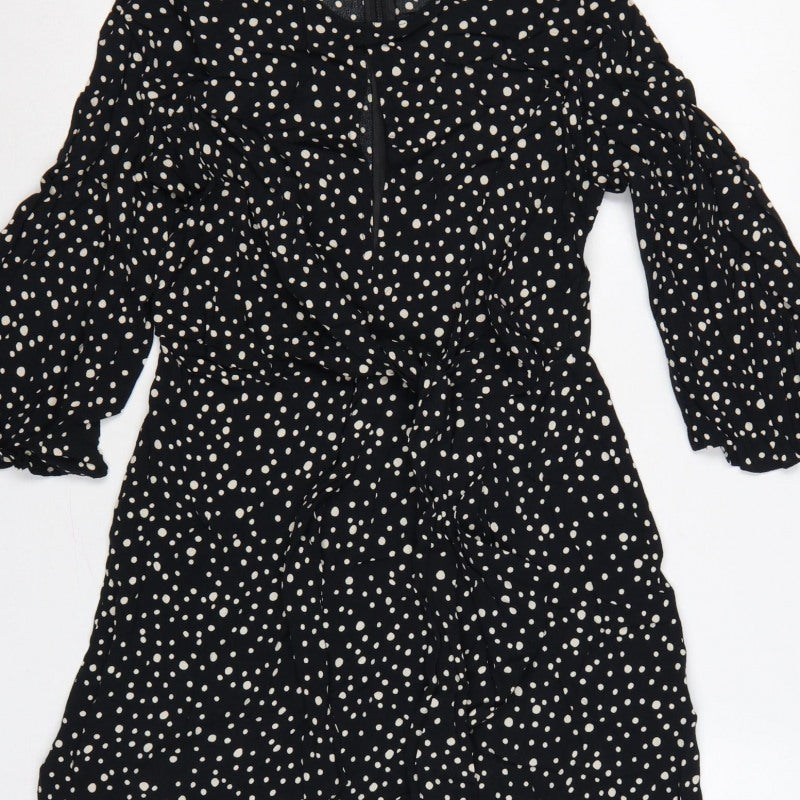 Topshop Women Black Polka Dot UK 10 Petite Fit & Flare Dress