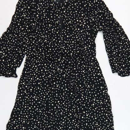 Topshop Women Black Polka Dot UK 10 Petite Fit & Flare Dress