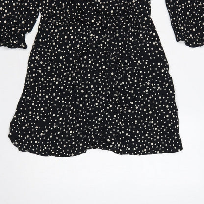 Topshop Women Black Polka Dot UK 10 Petite Fit & Flare Dress