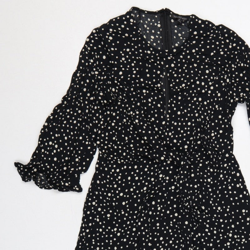 Topshop Women Black Polka Dot UK 10 Petite Fit & Flare Dress
