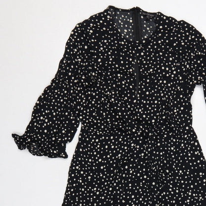 Topshop Women Black Polka Dot UK 10 Petite Fit & Flare Dress