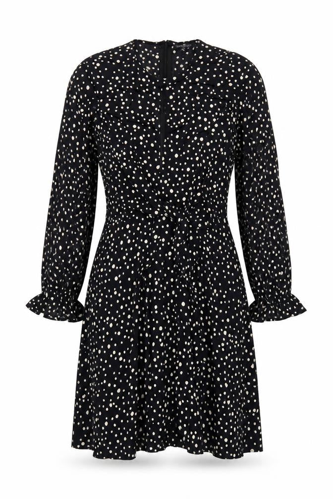 Topshop Women Black Polka Dot UK 10 Petite Fit & Flare Dress