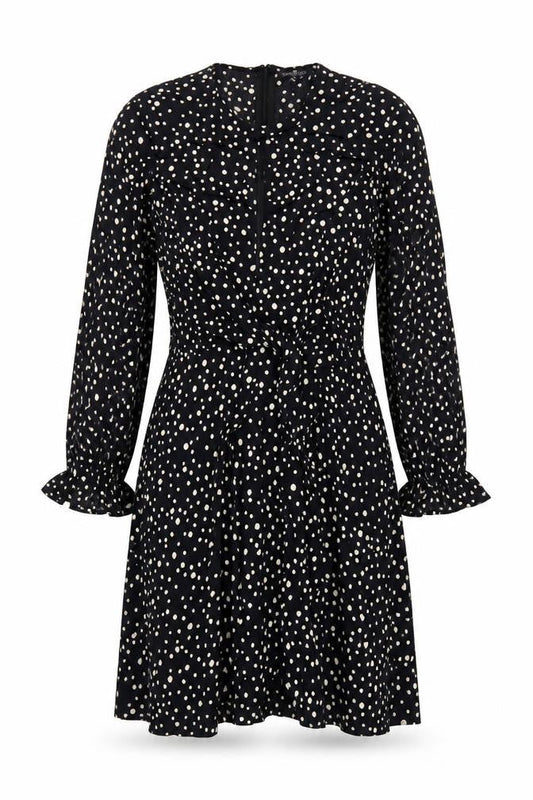 Topshop Women Black Polka Dot UK 10 Petite Fit & Flare Dress