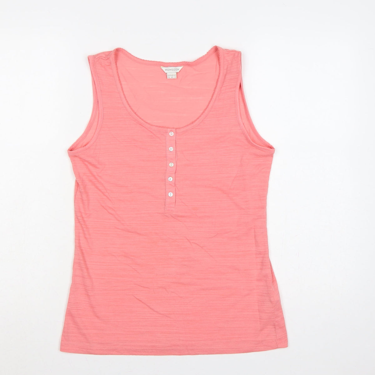 Monsoon Women Pink UK 12 Basic Jersey Scoop Neck Button Tank Top
