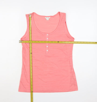 Monsoon Women Pink UK 12 Basic Jersey Scoop Neck Button Tank Top