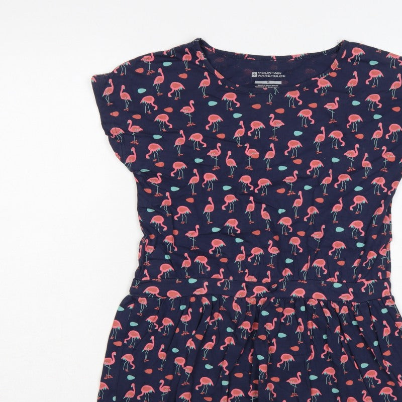 Mountain Warehouse Girls Blue Pink Flamingo Skater Dress Age 13