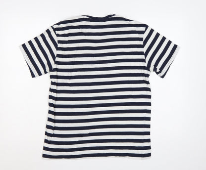 Champion Men's Navy White Striped Small Crew Neck Logo T-Shirt