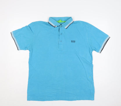 Hugo Boss Mens Blue L Cotton Logo Short Sleeve Polo Shirt