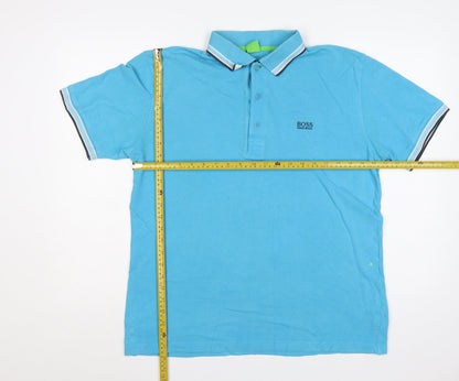 Hugo Boss Mens Blue L Cotton Logo Short Sleeve Polo Shirt