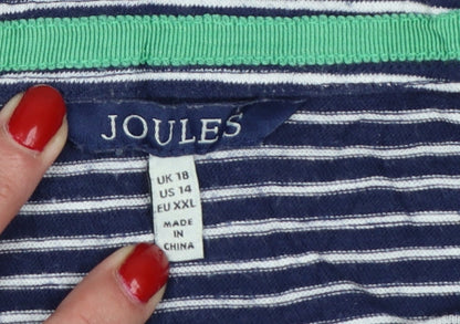 Joules Women Blue White Striped Cotton Tunic Top UK 18 3/4 Sleeve