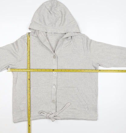 FatFace Women Grey UK 12 Hooded Button Cardigan V-Neck Pockets