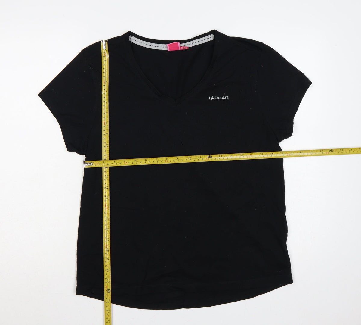 LA Gear Women’s Black UK 20 Basic V-Neck Short Sleeve Jersey T-Shirt