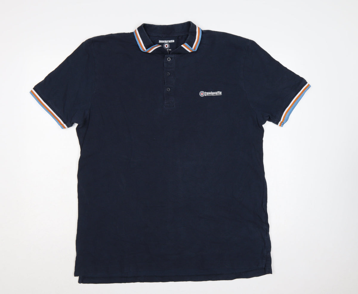 Lambretta Mens Blue 3XL Triple Tipped Logo Cotton Polo Shirt