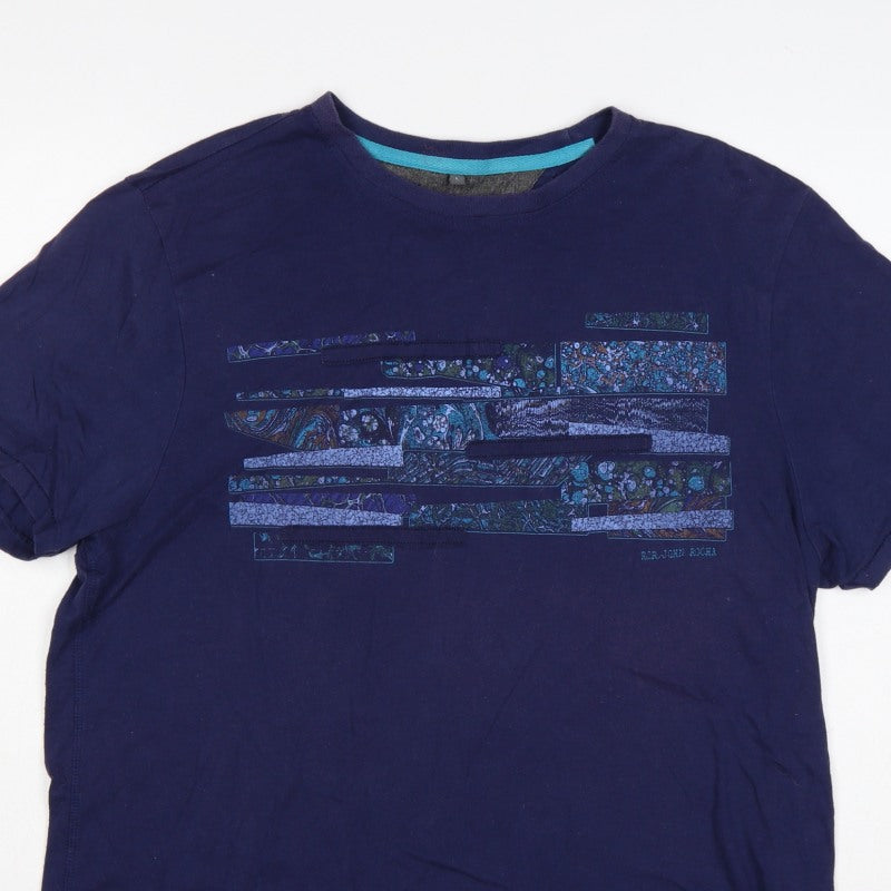 RJR John Rocha Men’s Blue L Graphic Art Crew Neck Short Sleeve T-Shirt
