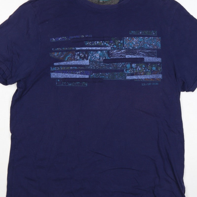 RJR John Rocha Men’s Blue L Graphic Art Crew Neck Short Sleeve T-Shirt