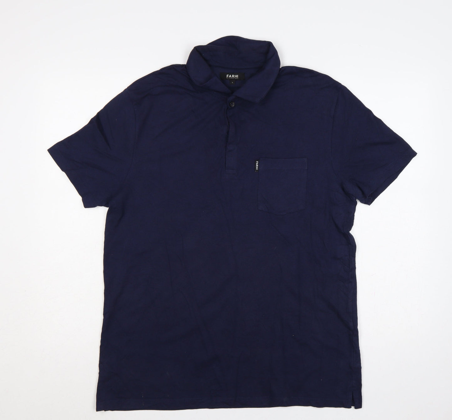 Farhi Mens Blue L Cotton Stretch Short Sleeve Pocket Polo Shirt