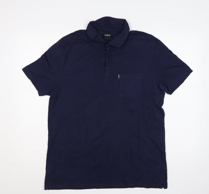 Farhi Mens Blue L Cotton Stretch Short Sleeve Pocket Polo Shirt