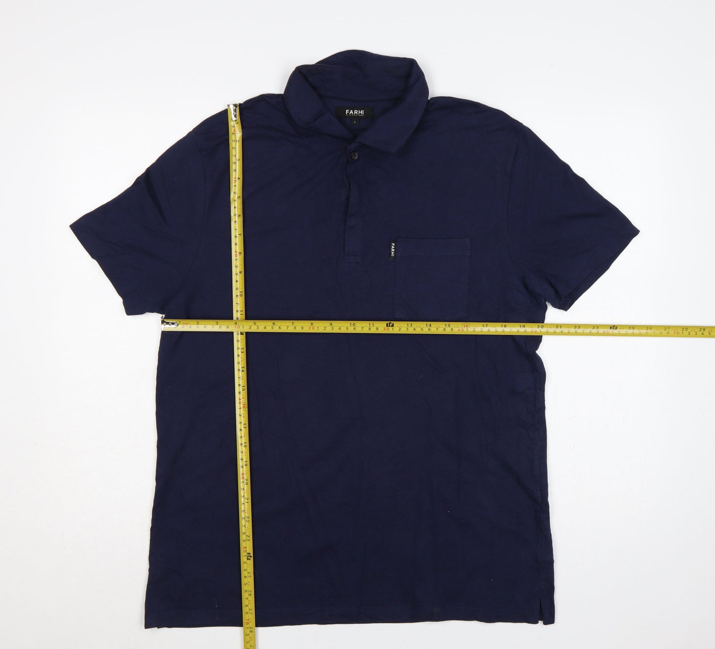 Farhi Mens Blue L Cotton Stretch Short Sleeve Pocket Polo Shirt