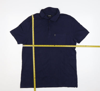 Farhi Mens Blue L Cotton Stretch Short Sleeve Pocket Polo Shirt