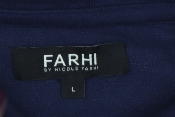 Farhi Mens Blue L Cotton Stretch Short Sleeve Pocket Polo Shirt