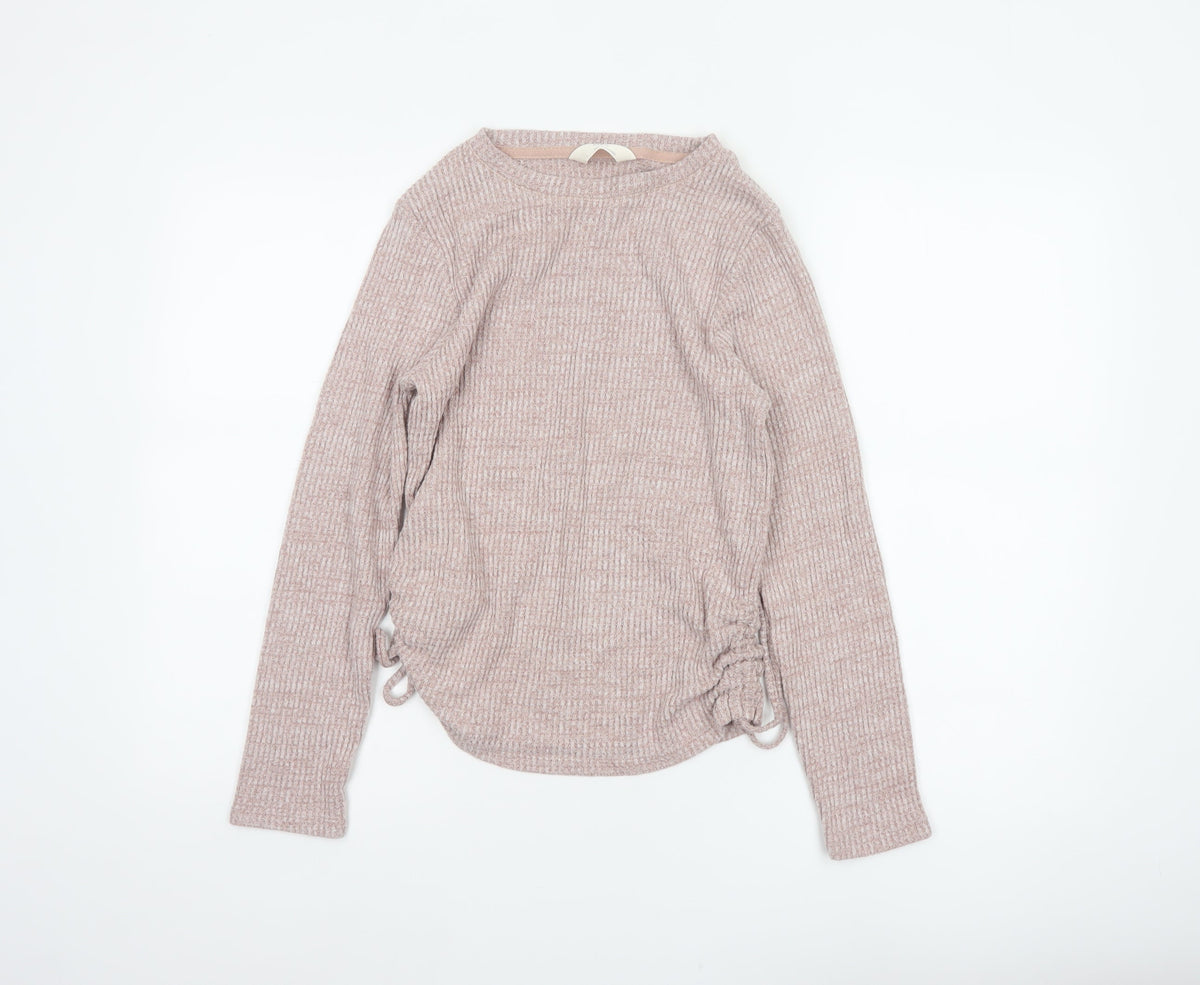Marks & Spencer Women Pink S Jumper Rib Knit Drawstring Pyjama Top