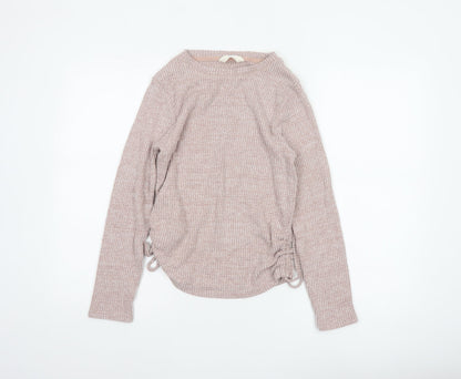 Marks & Spencer Women Pink S Jumper Rib Knit Drawstring Pyjama Top