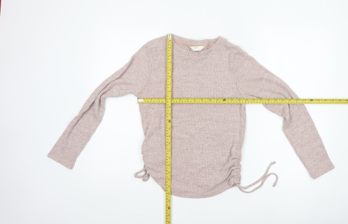 Marks & Spencer Women Pink S Jumper Rib Knit Drawstring Pyjama Top