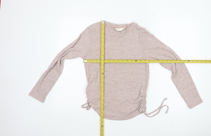 Marks & Spencer Women Pink S Jumper Rib Knit Drawstring Pyjama Top