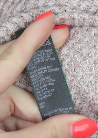 Marks & Spencer Women Pink S Jumper Rib Knit Drawstring Pyjama Top
