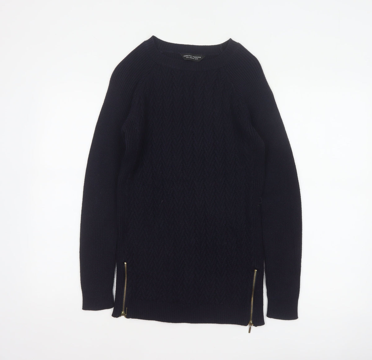Additional front view of Dorothy Perkins Women Navy UK 12 Cable Knit Tunic Jumper Zip