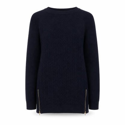 Front view of Dorothy Perkins Women Navy UK 12 Cable Knit Tunic Jumper Zip