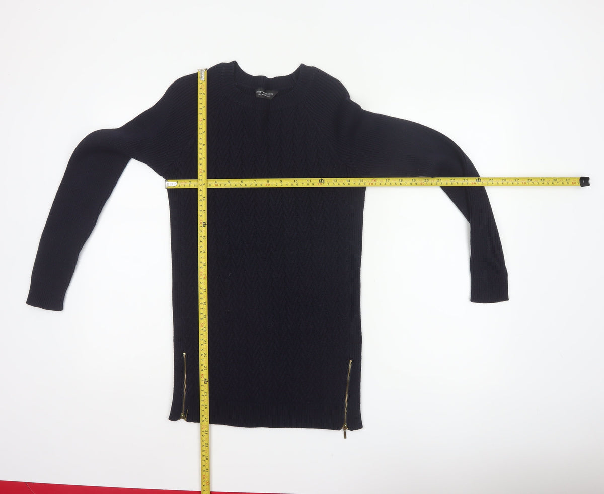 Back view of Dorothy Perkins Women Navy UK 12 Cable Knit Tunic Jumper Zip