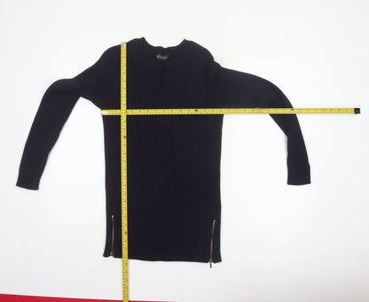 Back view of Dorothy Perkins Women Navy UK 12 Cable Knit Tunic Jumper Zip