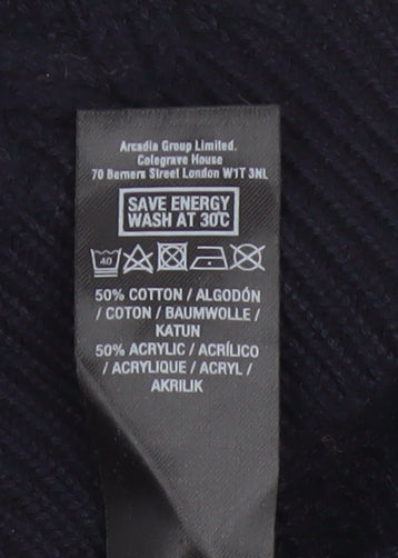 Brand and care label for Dorothy Perkins Women Navy UK 12 Cable Knit Tunic Jumper Zip
