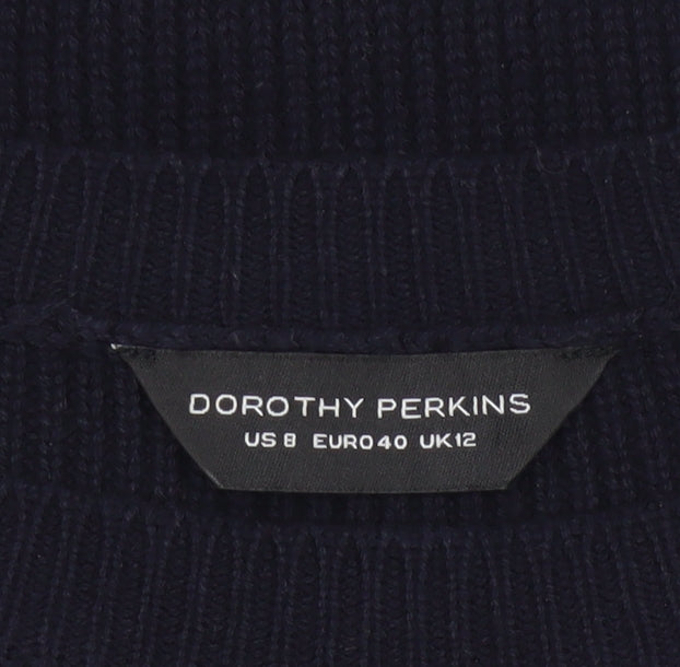 Additional view of Dorothy Perkins Women Navy UK 12 Cable Knit Tunic Jumper Zip