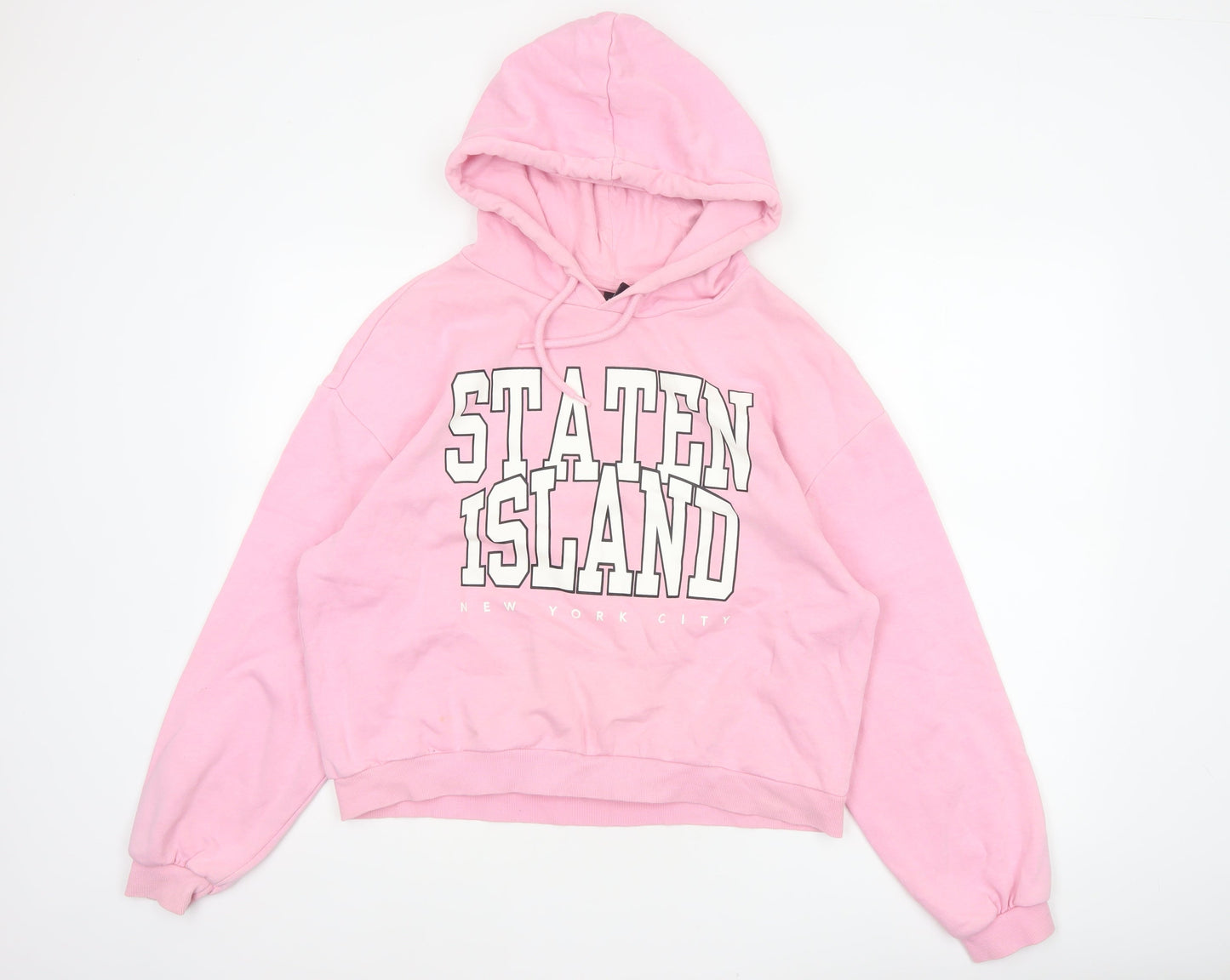 Divided H&M Women’s Pink L State Island NYC Graphic Pullover Hoodie