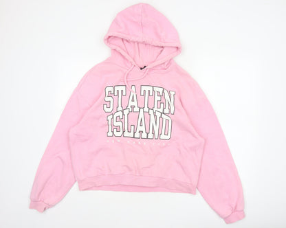 Divided H&M Women’s Pink L State Island NYC Graphic Pullover Hoodie