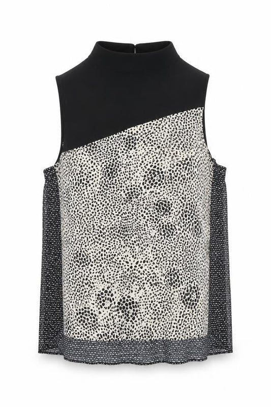 River Island Women Black Ivory Animal Print High Neck Sleeveless Blouse UK 8
