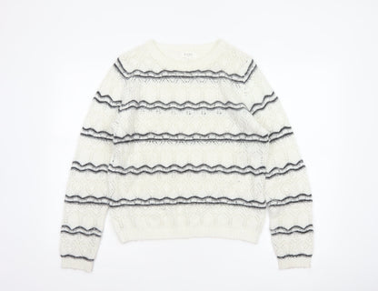 Kilky Paris Women Ivory One Size Mohair Wool Striped Pullover Jumper