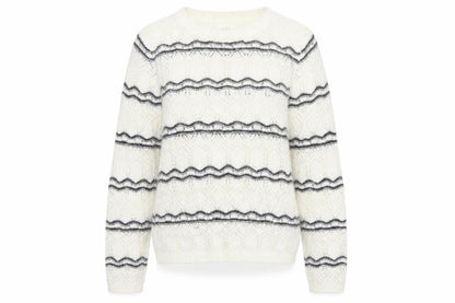 Kilky Paris Women Ivory One Size Mohair Wool Striped Pullover Jumper