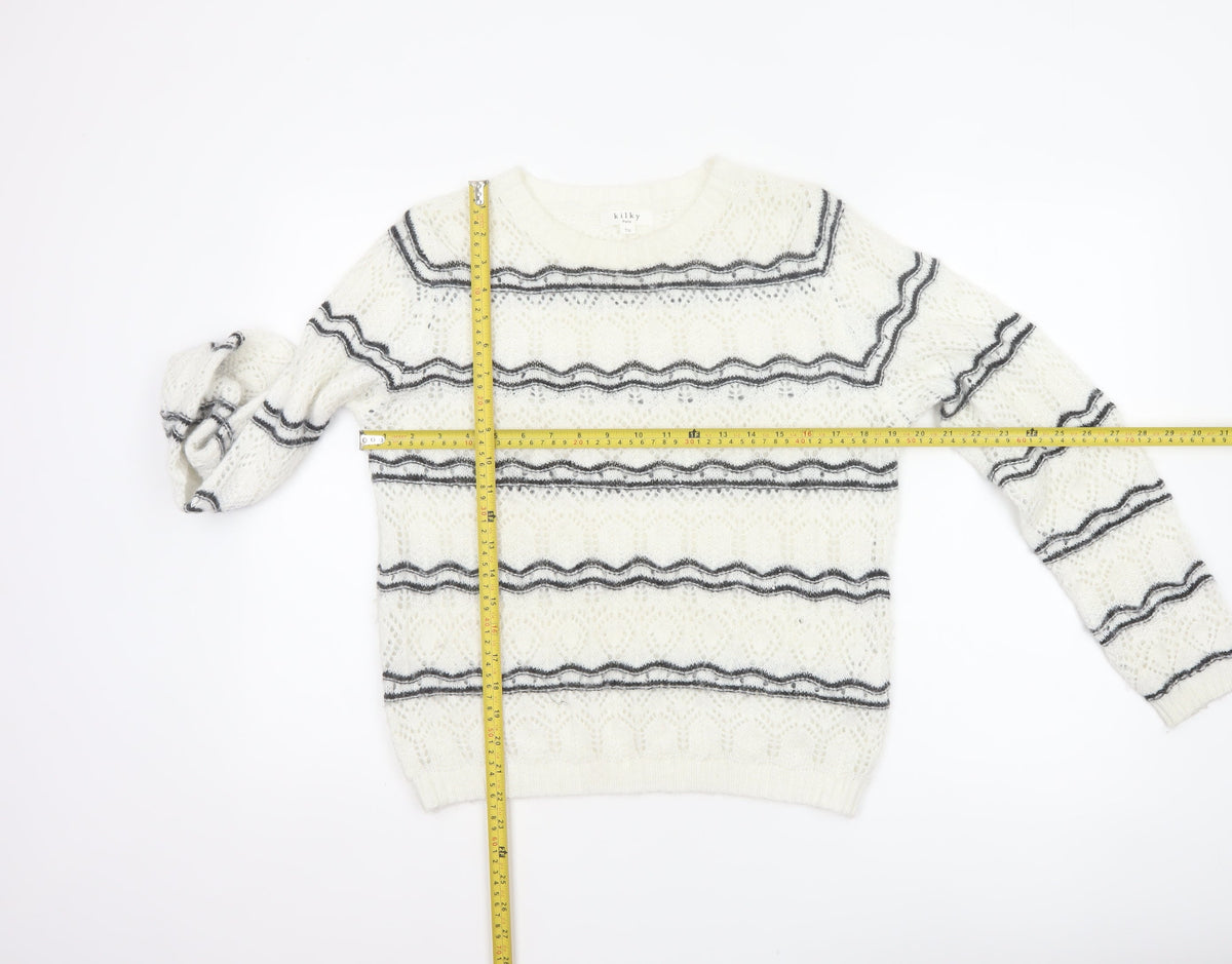 Kilky Paris Women Ivory One Size Mohair Wool Striped Pullover Jumper