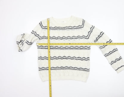 Kilky Paris Women Ivory One Size Mohair Wool Striped Pullover Jumper