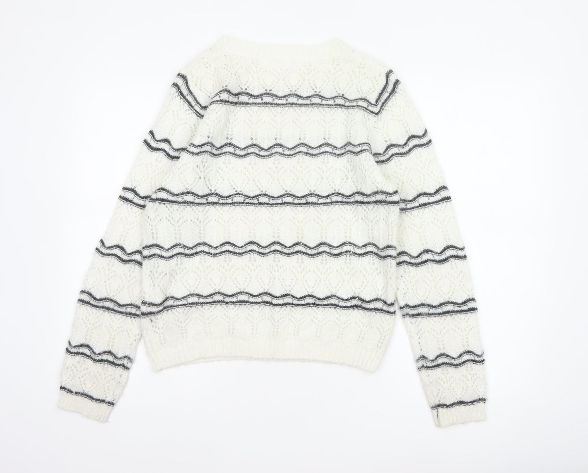 Kilky Paris Women Ivory One Size Mohair Wool Striped Pullover Jumper