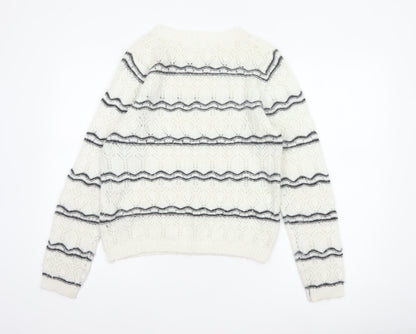 Kilky Paris Women Ivory One Size Mohair Wool Striped Pullover Jumper