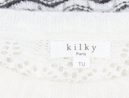 Kilky Paris Women Ivory One Size Mohair Wool Striped Pullover Jumper