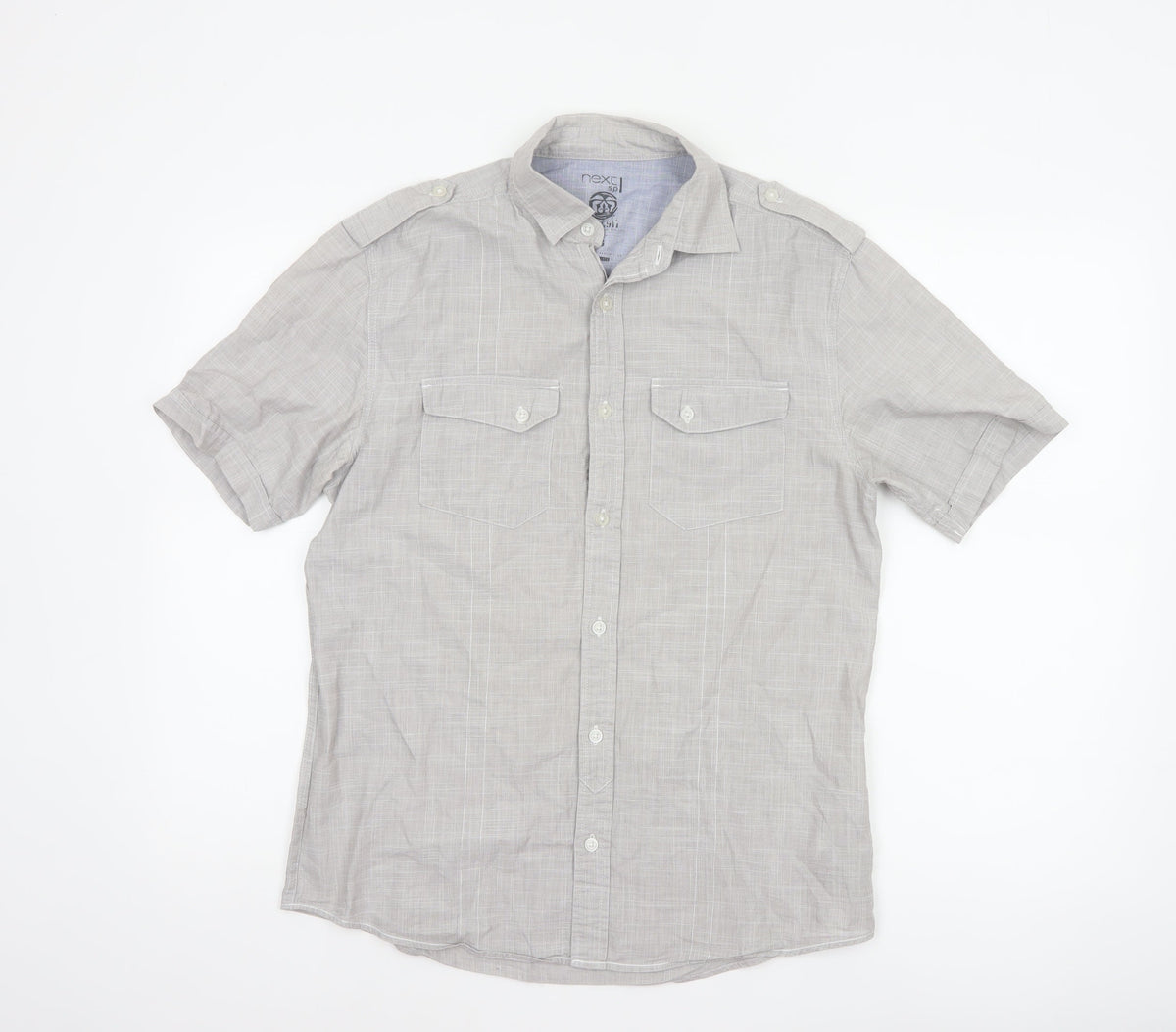 Next Men’s Grey Small Short Sleeve Cotton Utility Button-Up Shirt